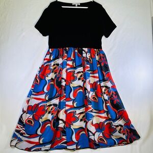 WD NY Black Red Blue Dress Stretchy T-shirt Top with flowy lined skirt Womens XL